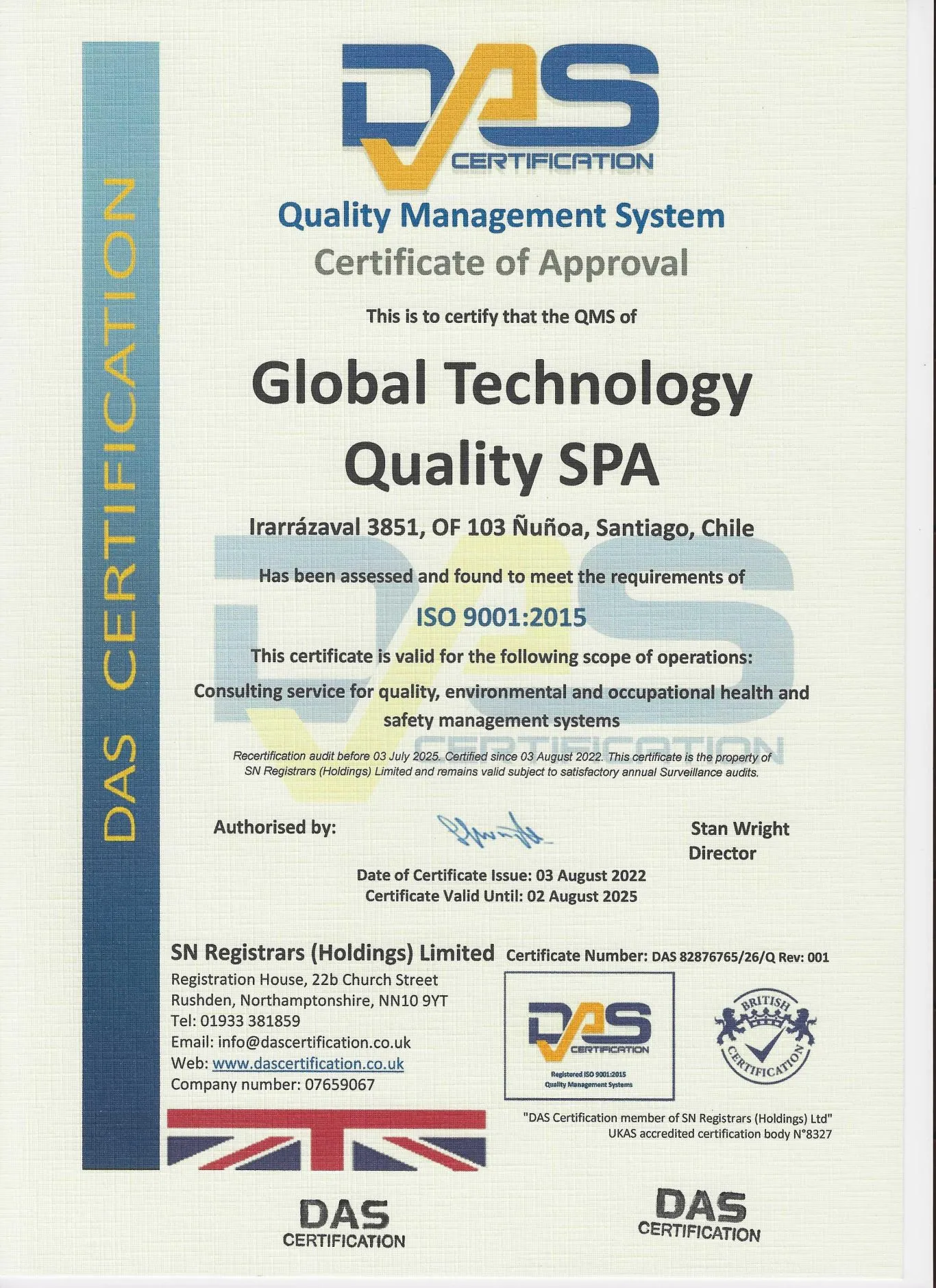 Certificado DAS de sistemas de gestión